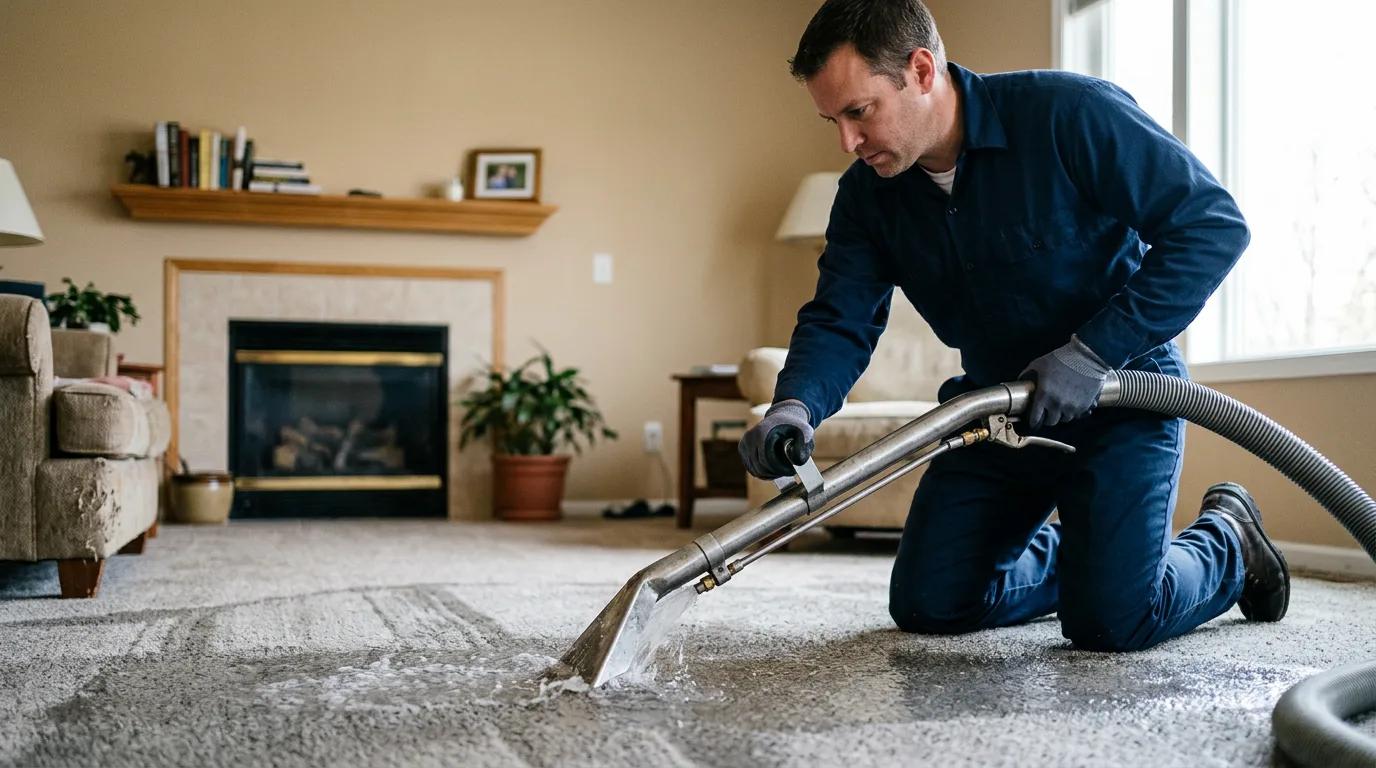 Water damage restoration technician working near Meredosia, IL